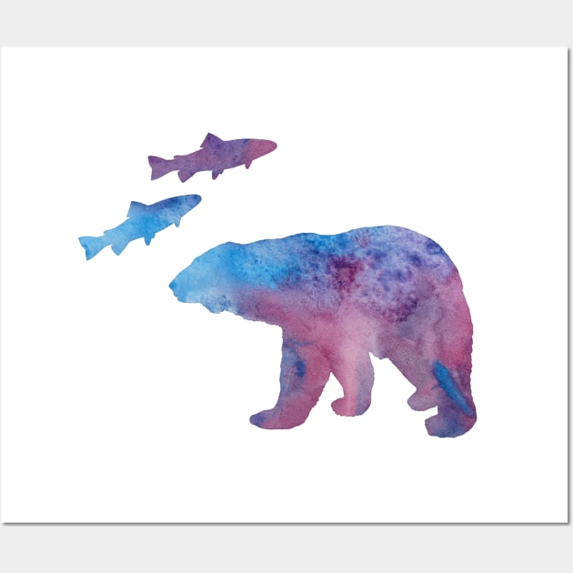 Bear and salmon Wall Art by TheJollyMarten